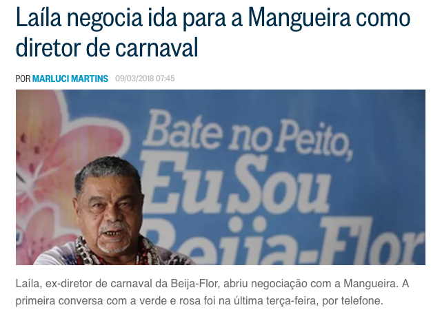 Notícia de O Globo sobre futuro de Laíla. Foto: Reprodução