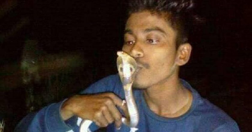 Homem beijando uma cobra. Foto: Reprodução de Internet