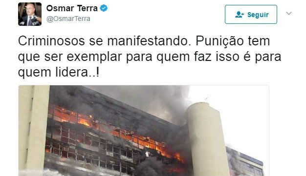 Ministro comete gafe ao publicar foto antiga atribuindo protestos em Brasília. Foto: Reprodução de Internet