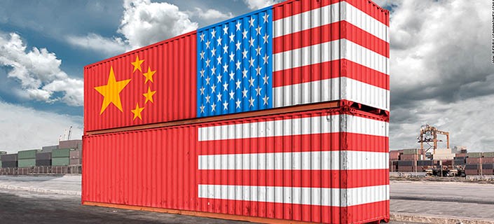 Container com bandeiras da China e dos Estados Unidos. Foto: Reprodução