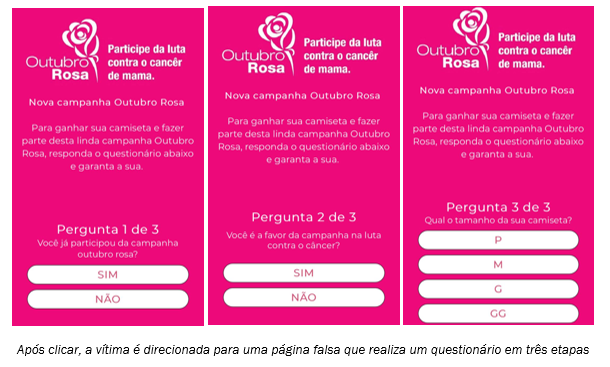 Campanha do Outubro Rosa é utilizada de forma maliciosa no WhatsApp. Foto: Reprodução de Internet