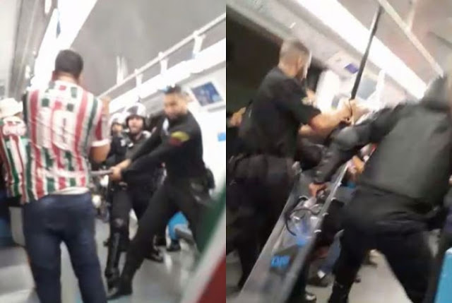 Torcedores do Fluminense são agredidos por funcionários do metrô. Foto: Reprodução de Internet