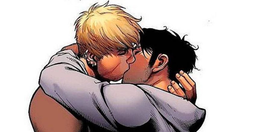 Vingadores – A Cruzada das Crianças, da Marvel Comics, mostra cena de beijo gay entre Wiccano e Hulkling. Foto: Reprodução