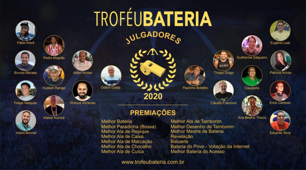 Lista de julgadores 2020 - Troféu Bateria. Foto: Divulgação