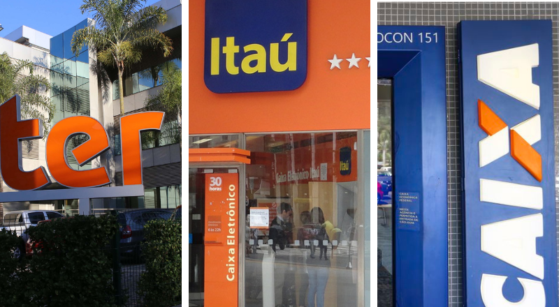 Bancos Inter, Itaú e Caixa. Foto: Reprodução de Internet