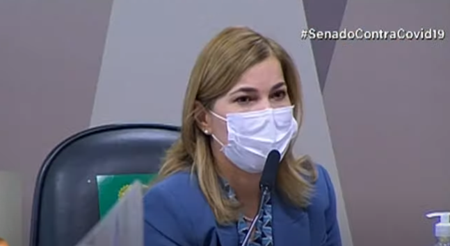Mayra Pinheiro na CPI da Covid. Foto: Reprodução do YouTube/Senado