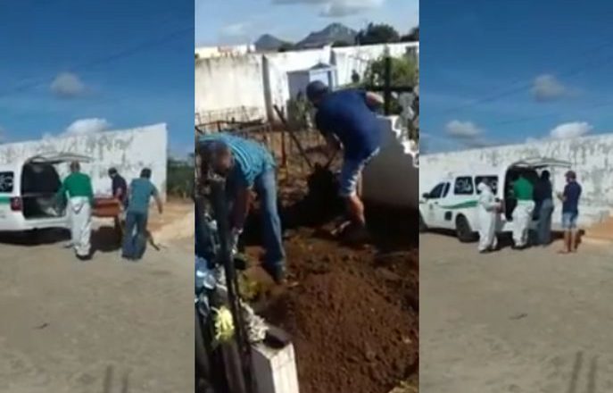 Sem coveiro, parentes enterram corpo de vítima da Covid-19 na Paraíba. Foto: Reprodução