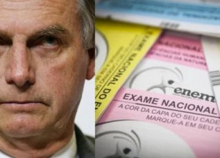 Jair Bolsonaro e cadernos de provas do Enem. Foto: Reprodução/Twitter/Divulgação/Inep