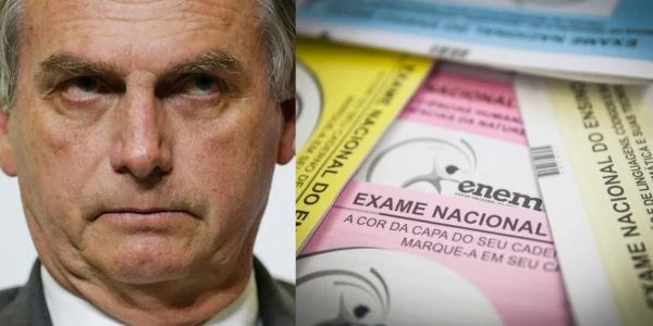 Jair Bolsonaro e cadernos de provas do Enem. Foto: Reprodução/Twitter/Divulgação/Inep
