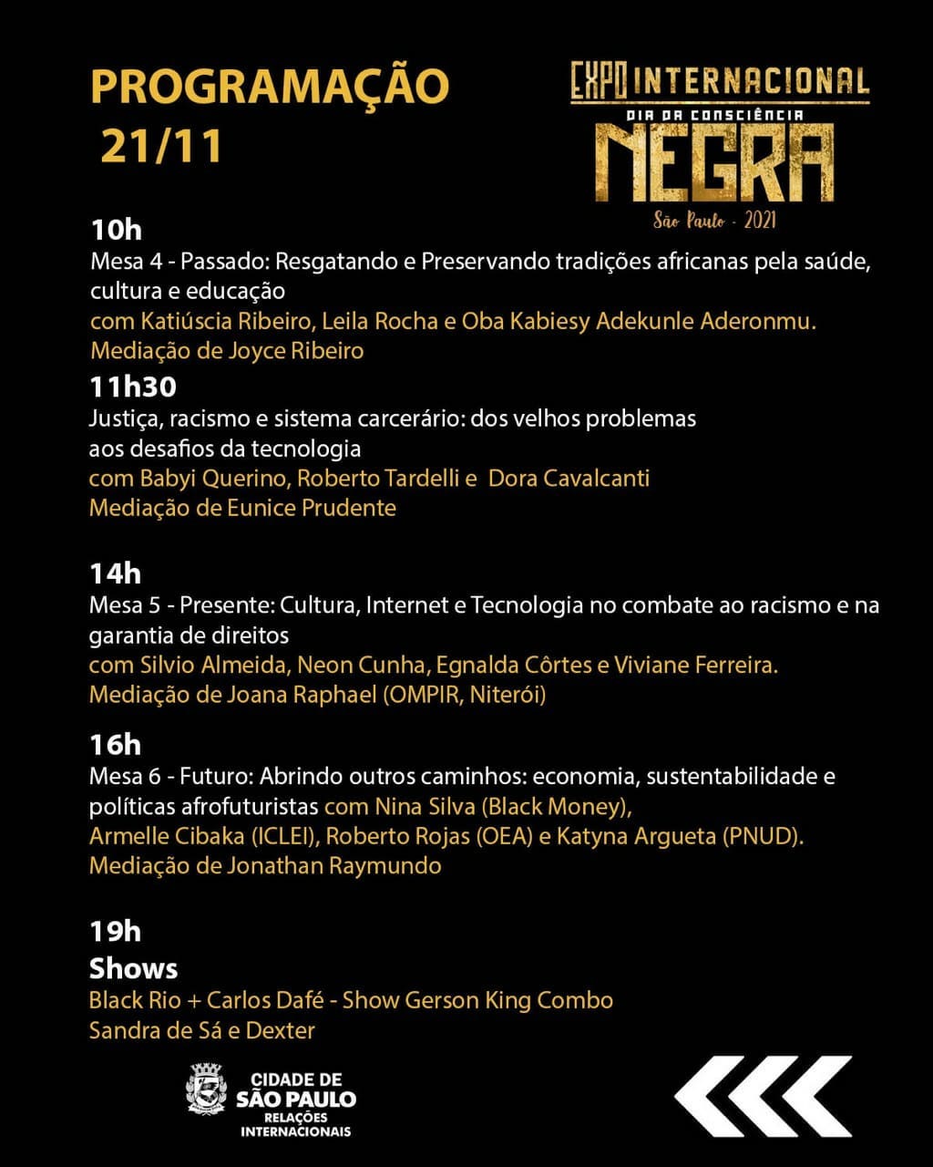 Programação da Expo Internacional Dia da Consciência Negra de São Paulo. Foto: Reprodução/Instagram