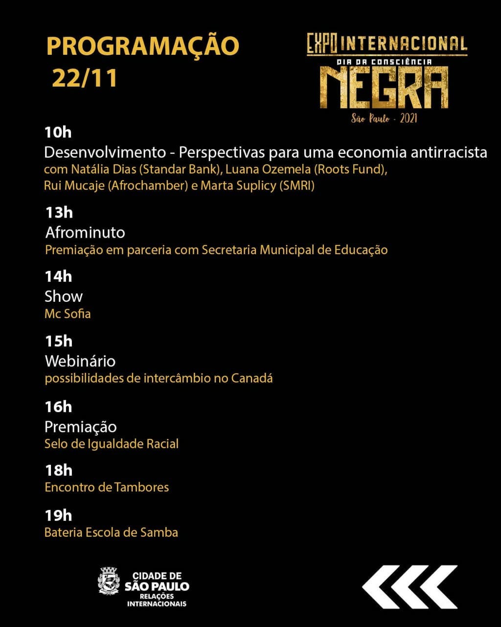 Programação da Expo Internacional Dia da Consciência Negra de São Paulo. Foto: Reprodução/Instagram