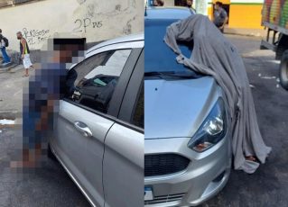 Imagens de homem morto em pé viralizam; caso aconteceu nesta sexta em Santos. Foto: Reprodução das redes sociais