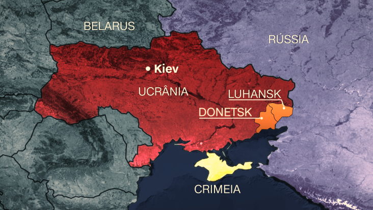 Mapa da Ucrânia e regiões de Donetsk e Luhansk. Foto: Reprodução/TV/CNN