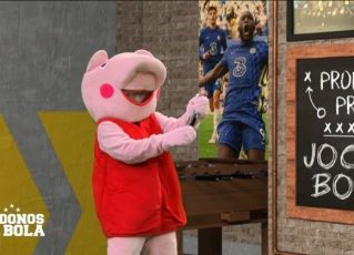 Neto se fantasia de Peppa Pig em programa e tira sarro do Palmeiras. Foto: Reprodução/TV