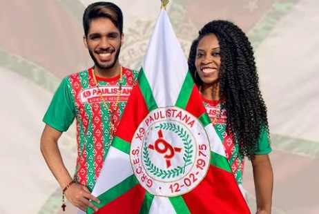 Gabriel Vullen e Joice Prado, mestre-sala e porta-bandeira da X-9 Paulistana. Foto: Reprodução/Instagram
