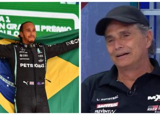 Lewis Hamilton e Nelson Piquet. Foto: Reprodução/Instagram/Lewis Hamilton e Reprodução de TV/Band