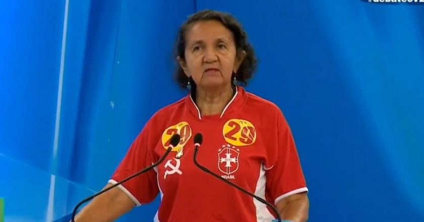 Candidata Lourdes Melo, do PCO, durante debate. Foto: Reprodução/TV