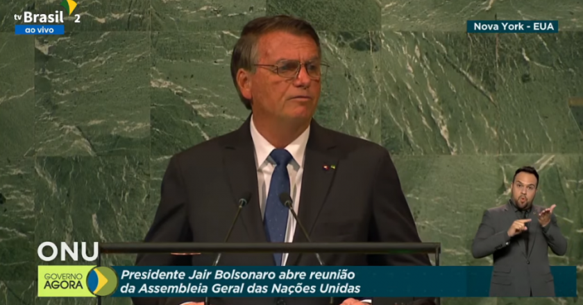 Presidente Jair Bolsonaro discursa na Assembleia Geral da ONU. Foto: Reprodução/TV Brasil