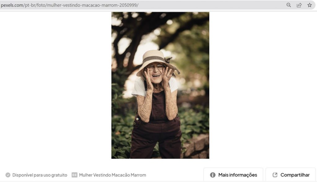 Foto de idosa está em banco de imagens gratuito. Foto: Reprodução/Pexels