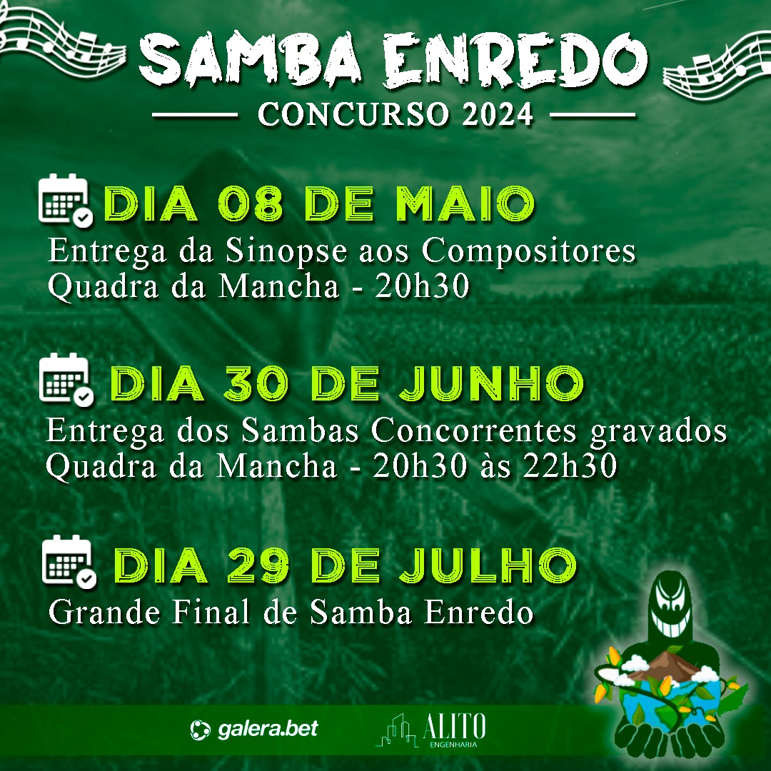 Calendário do concurso de samba da Mancha Verde 2024. Foto: Reprodução/Mancha Verde