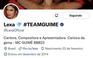 Lexa remove "Team Guimê" do Twitter. Foto: Reprodução
