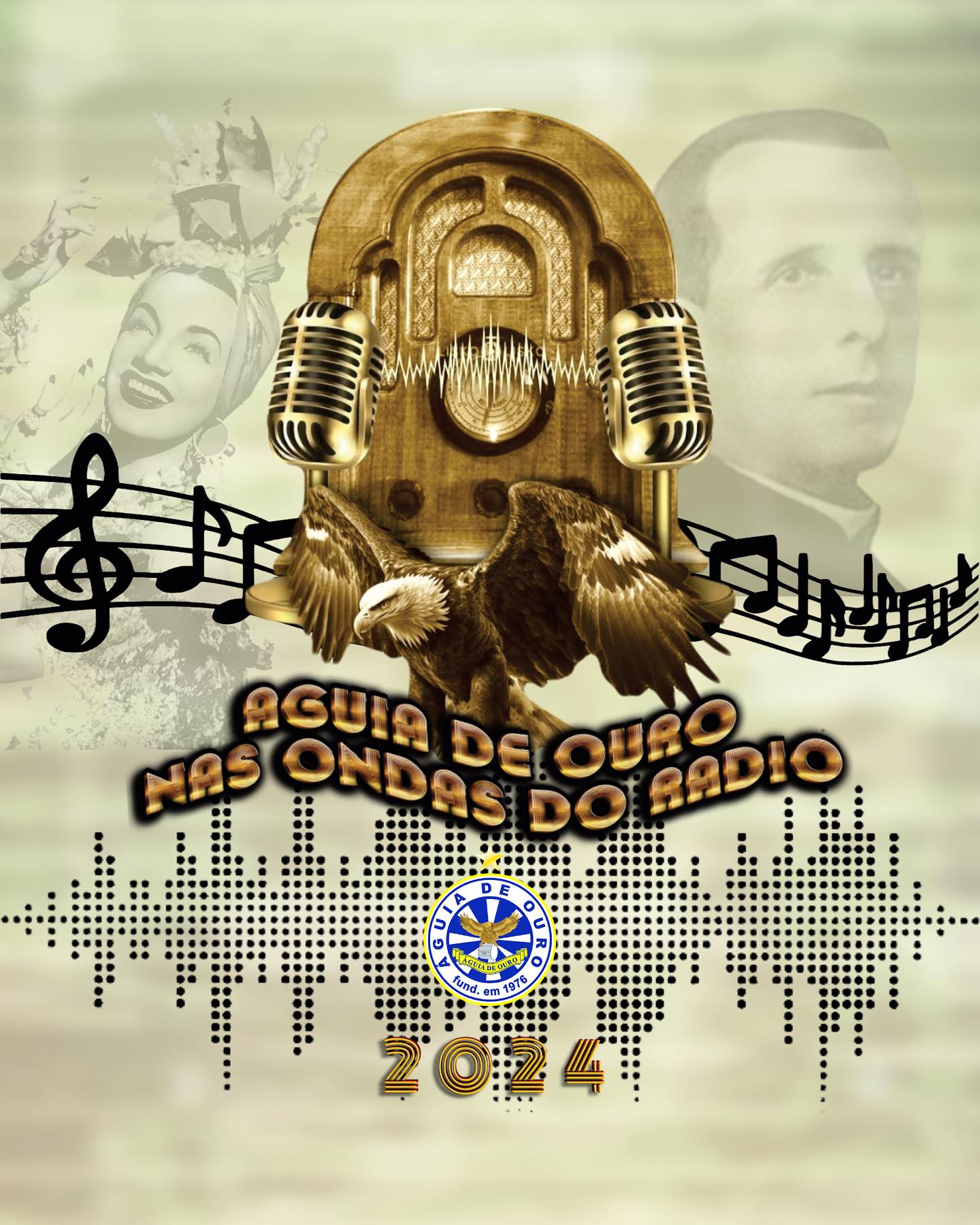Águia de Ouro 2024: logotipo do enredo que exalta o centenário do rádio no Brasil. Foto: Divulgação
