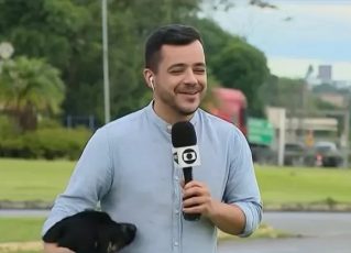 Cachorro 'invade' entrada ao vivo de repórter da Globo. Foto: Reprodução de TV