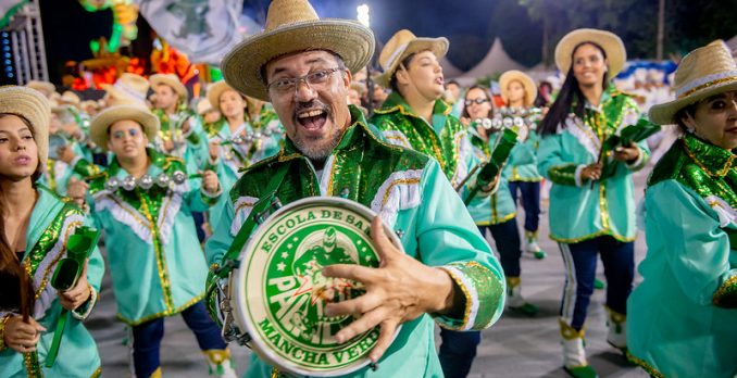 Ritimistas da Mancha Verde no Carnaval 2024. Foto: Felipe Araújo/Liga-SP